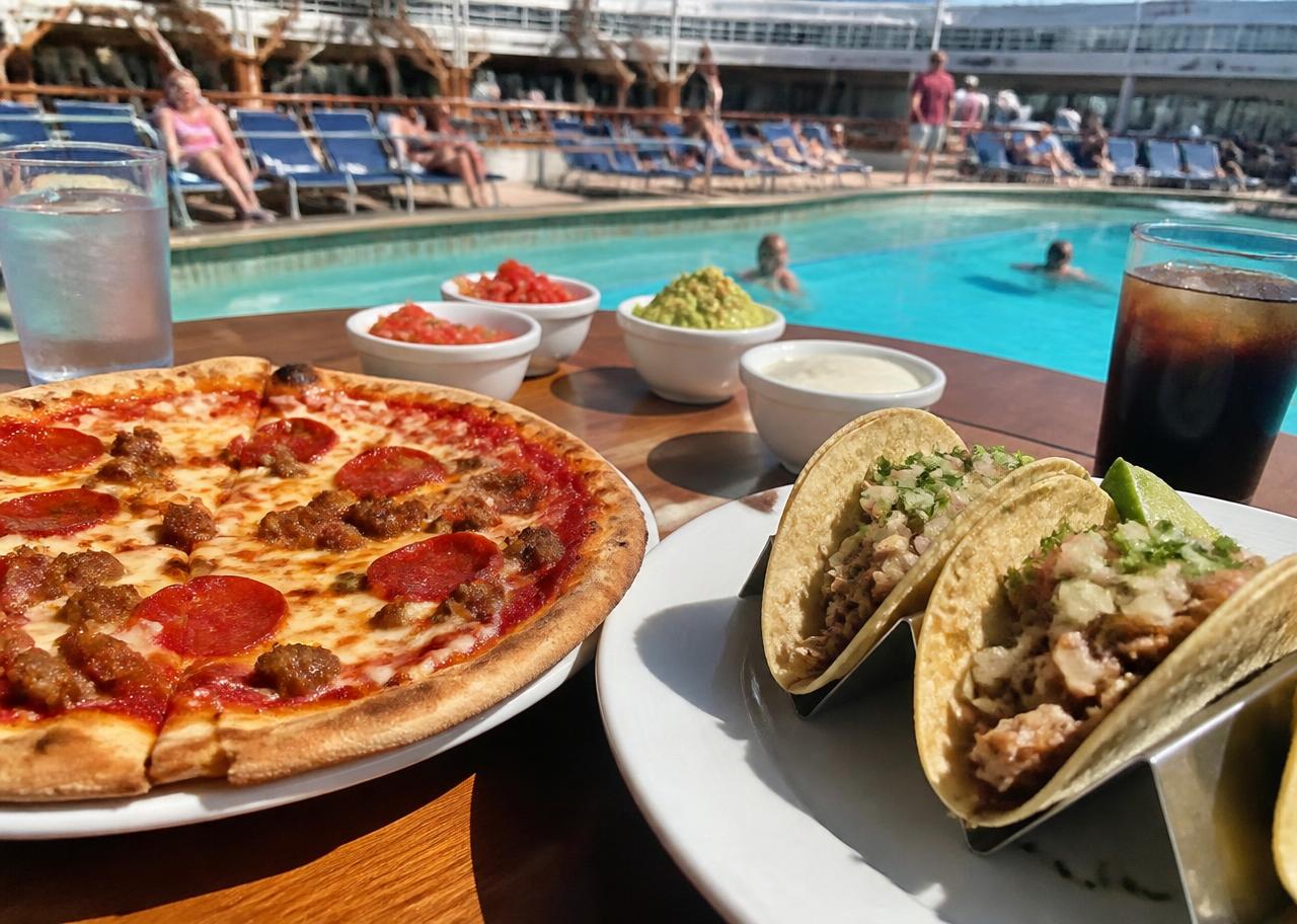 Poolside pizza and tacos