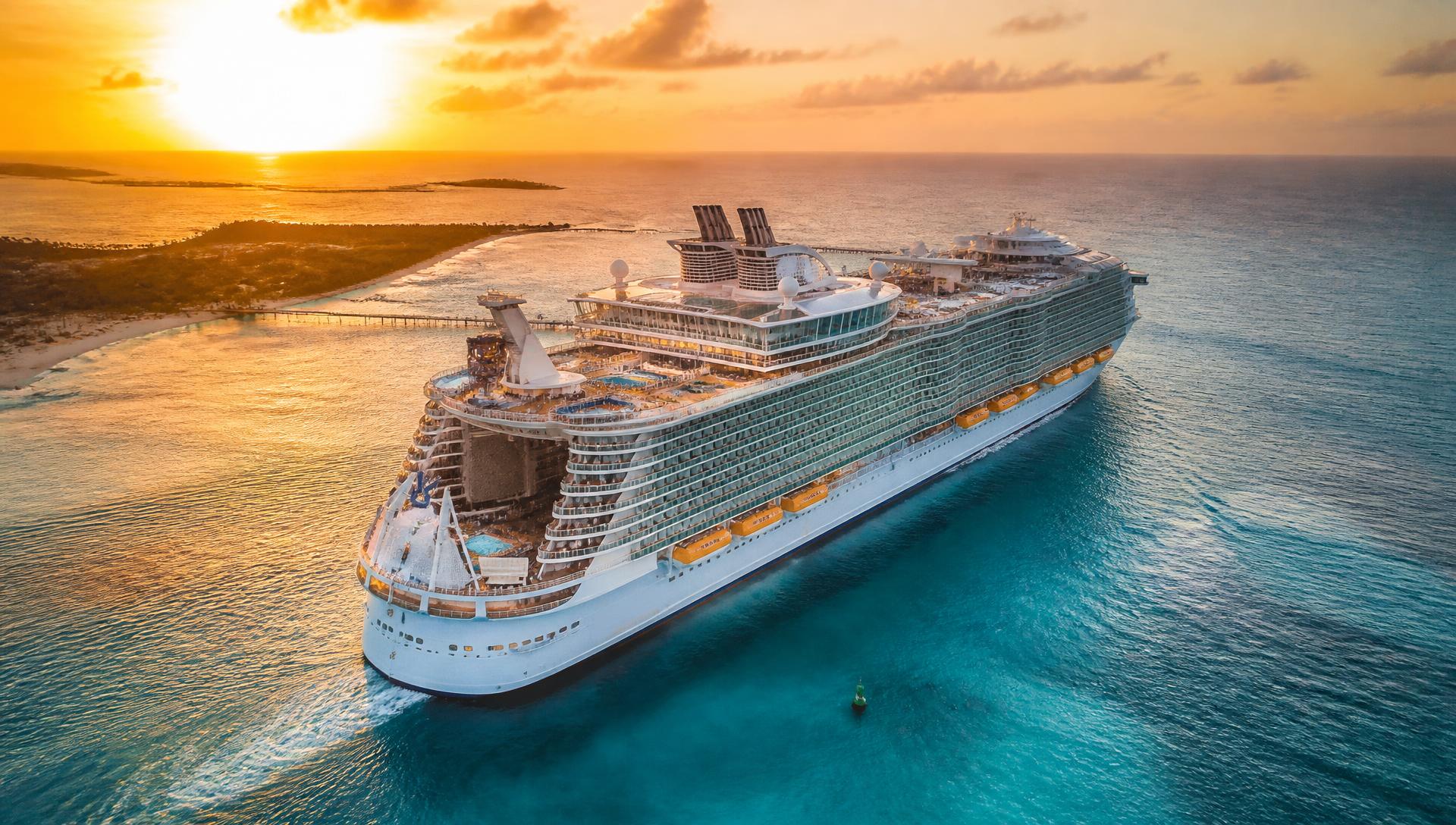 Icon of the Seas cruise ship at sunset in the Caribbean