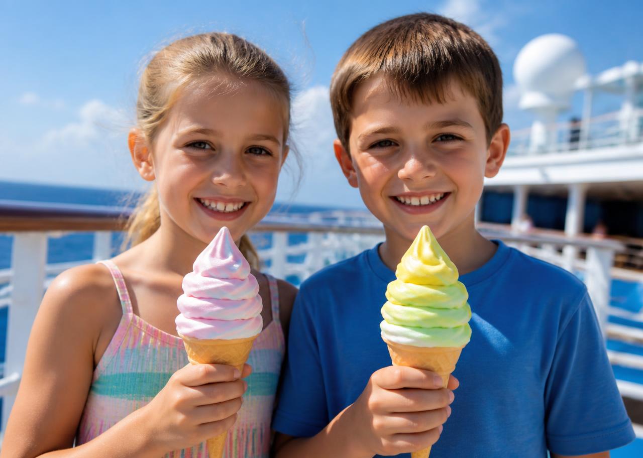 Kids with soft-serve ice cream cones
